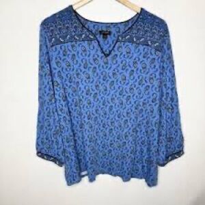 Blue Paisley V-Neck Women's Top